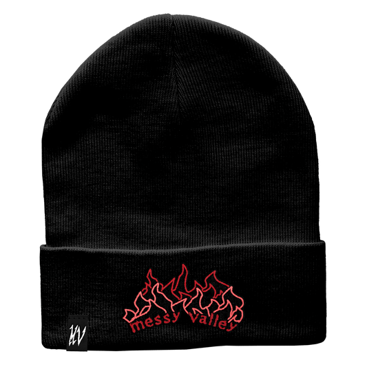 Embroidered Flame Beanie